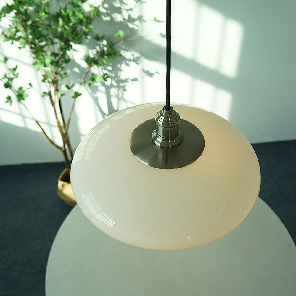 Modern White Glass Pendant Lamp E27 Ceiling Light | Minimalist Round Hanging Fixture | Dining & Living Room Ambient Lighting