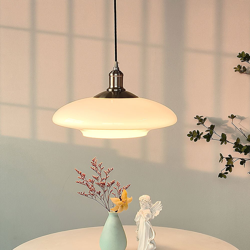 Modern White Glass Pendant Lamp E27 Ceiling Light | Minimalist Round Hanging Fixture | Dining & Living Room Ambient Lighting