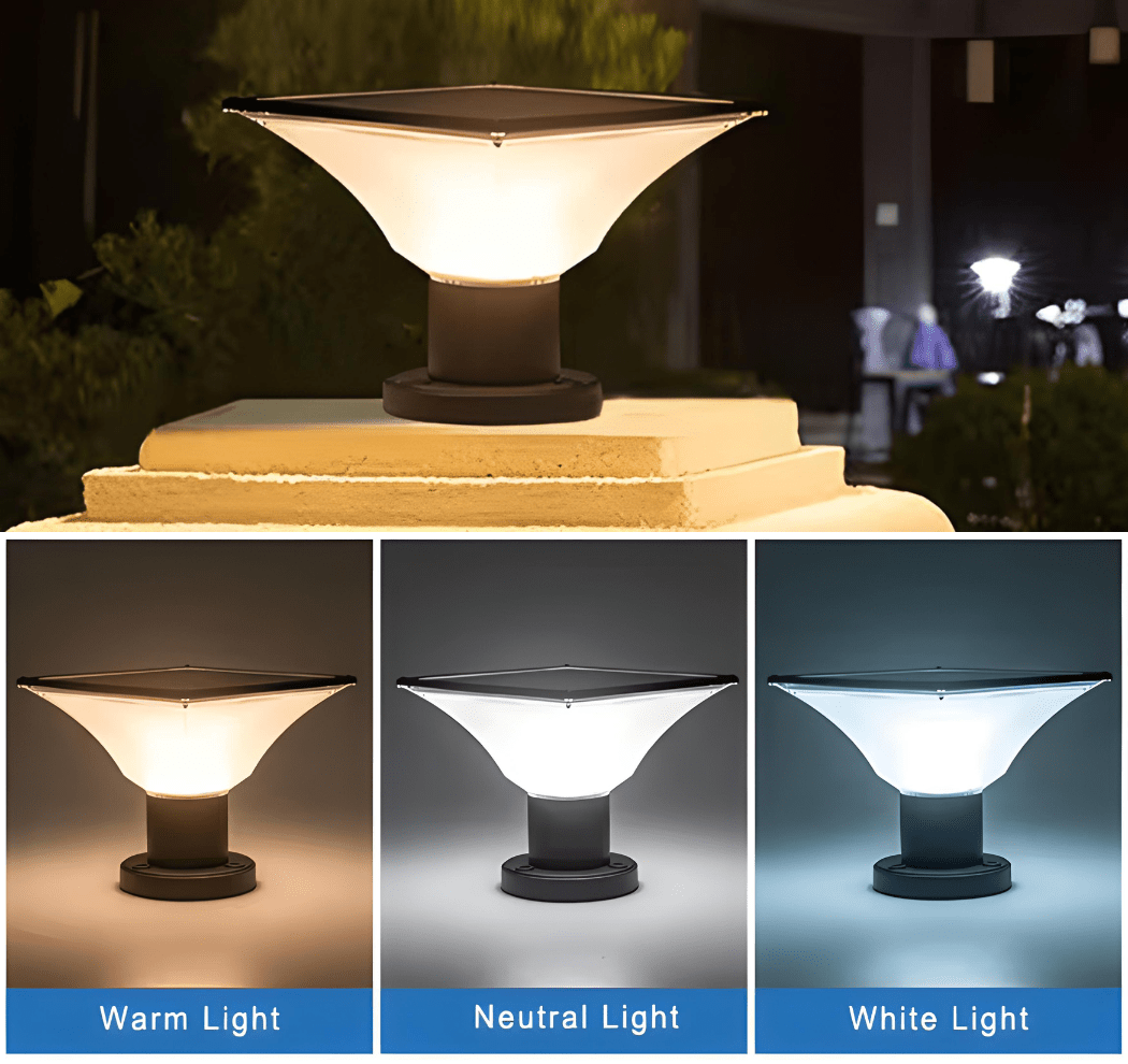 Solar Outdoor Column Light for Garden & Fence | IP65 Waterproof LED Lamp | 3 Color Modes | 4000mAh Battery | Aluminum
