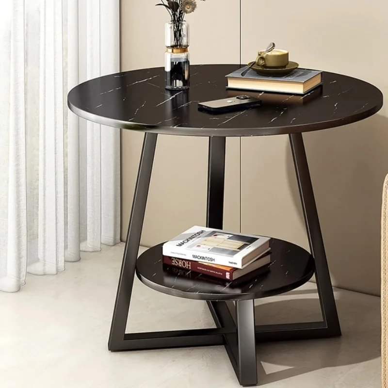 Nerentha Marble-Look Side Table | Modern Wooden Accent Table | Compact Luxury Nightstand & Sofa Table