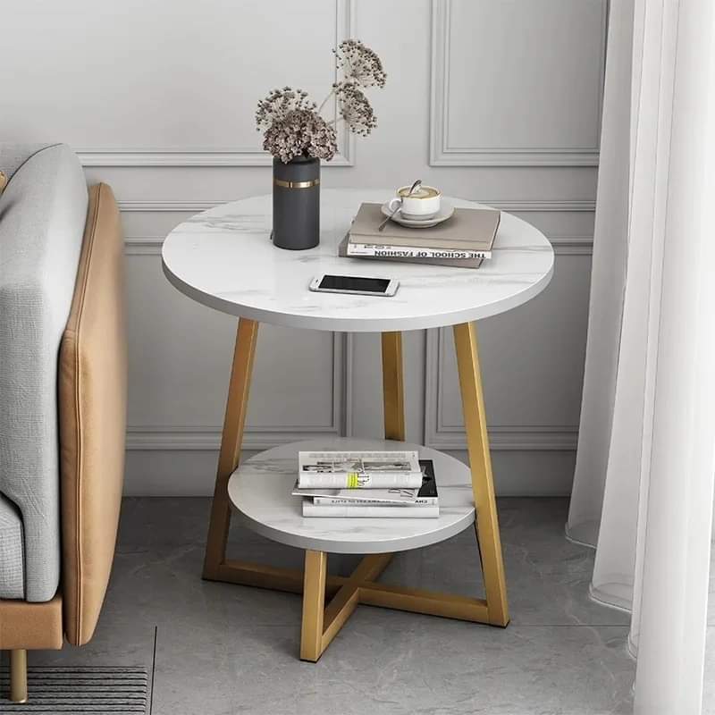 Nerentha Marble-Look Side Table | Modern Wooden Accent Table | Compact Luxury Nightstand & Sofa Table