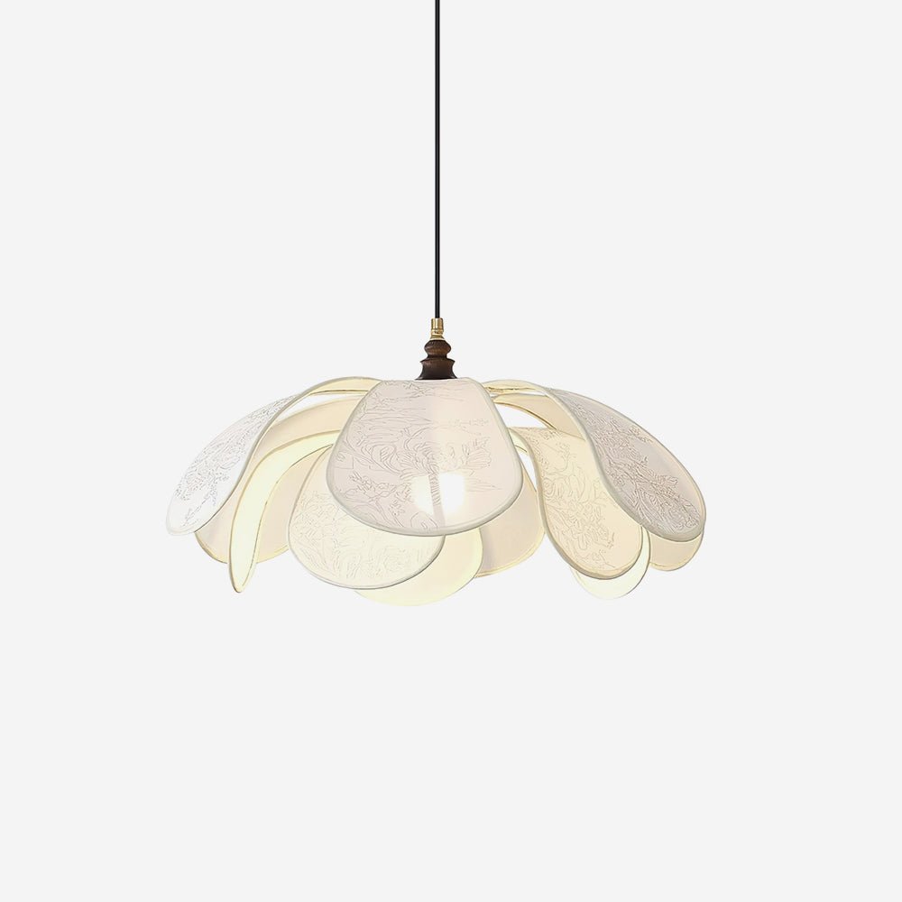Floral Pendant Lamp Modern Fabric & Wood Ceiling Light | Soft Ambient Glow | E26 E27 Socket | Living Room & Dining Lighting