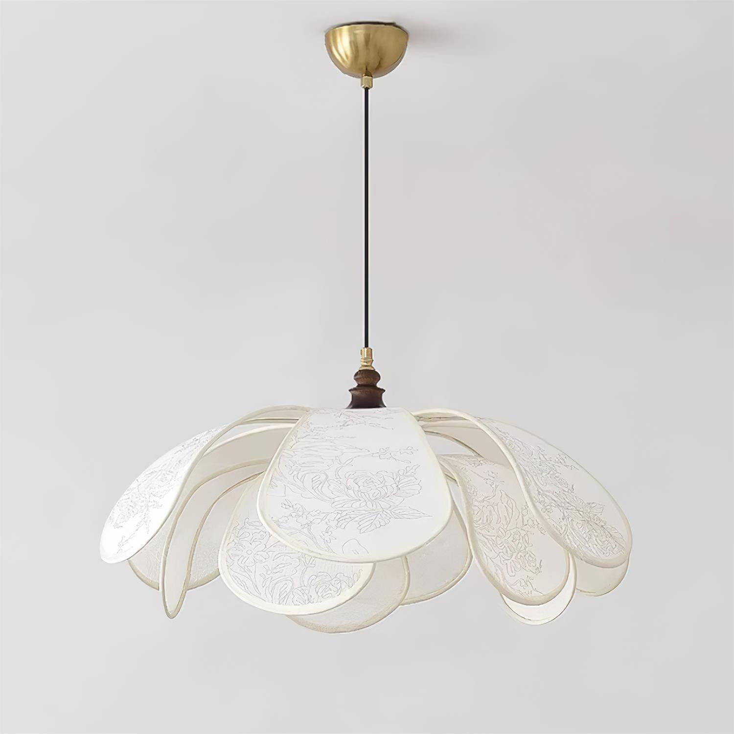 Floral Pendant Lamp Modern Fabric & Wood Ceiling Light | Soft Ambient Glow | E26 E27 Socket | Living Room & Dining Lighting
