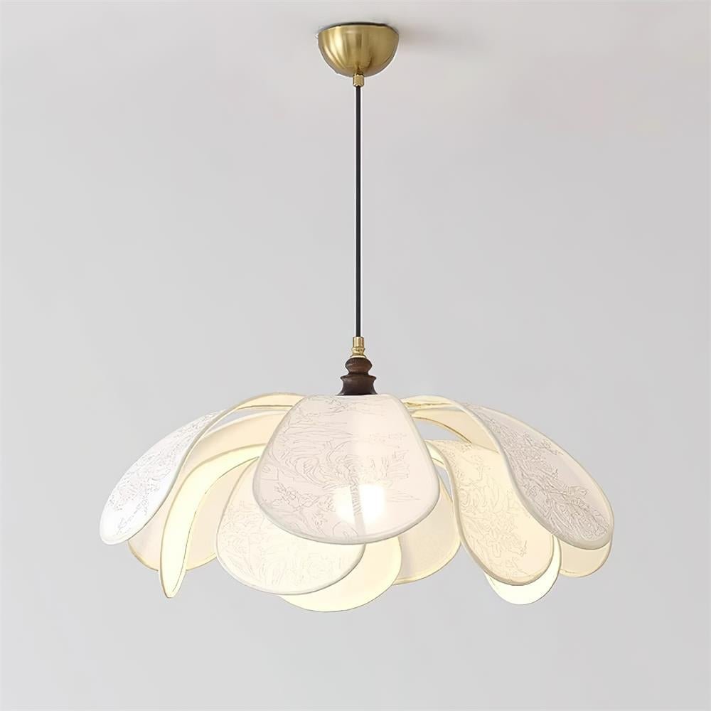 Floral Pendant Lamp Modern Fabric & Wood Ceiling Light | Soft Ambient Glow | E26 E27 Socket | Living Room & Dining Lighting