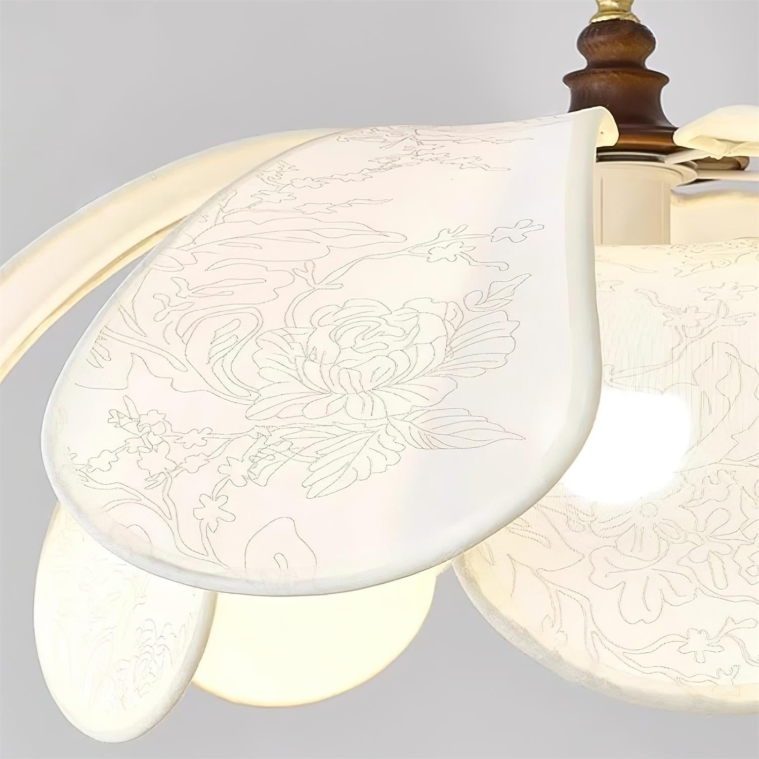 Floral Pendant Lamp Modern Fabric & Wood Ceiling Light | Soft Ambient Glow | E26 E27 Socket | Living Room & Dining Lighting