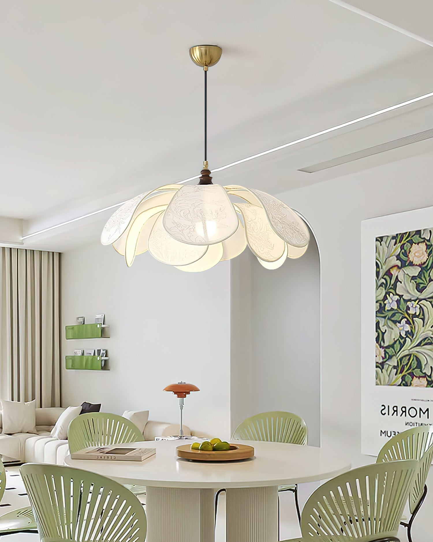 Floral Pendant Lamp Modern Fabric & Wood Ceiling Light | Soft Ambient Glow | E26 E27 Socket | Living Room & Dining Lighting