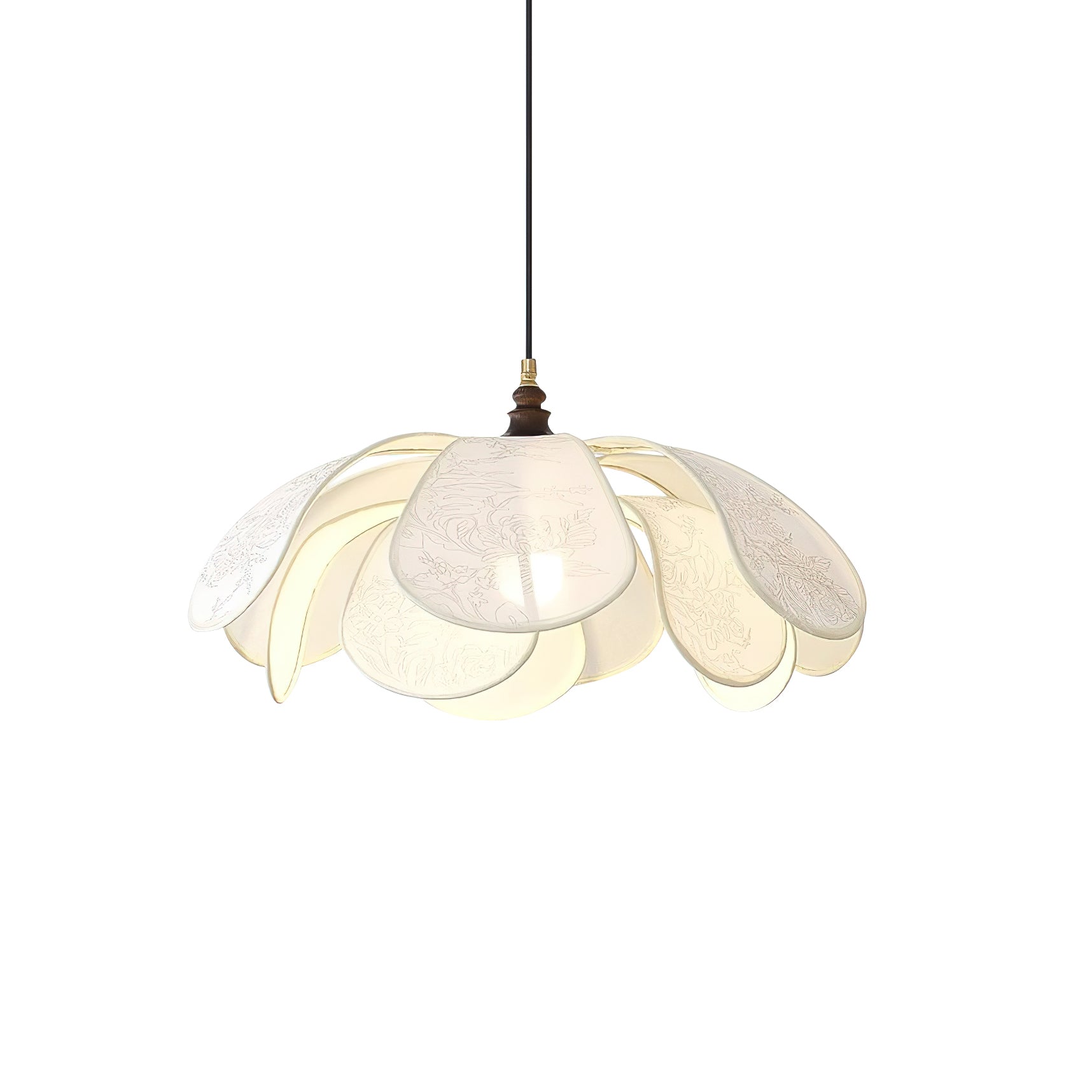 Floral Pendant Lamp Modern Fabric & Wood Ceiling Light | Soft Ambient Glow | E26 E27 Socket | Living Room & Dining Lighting