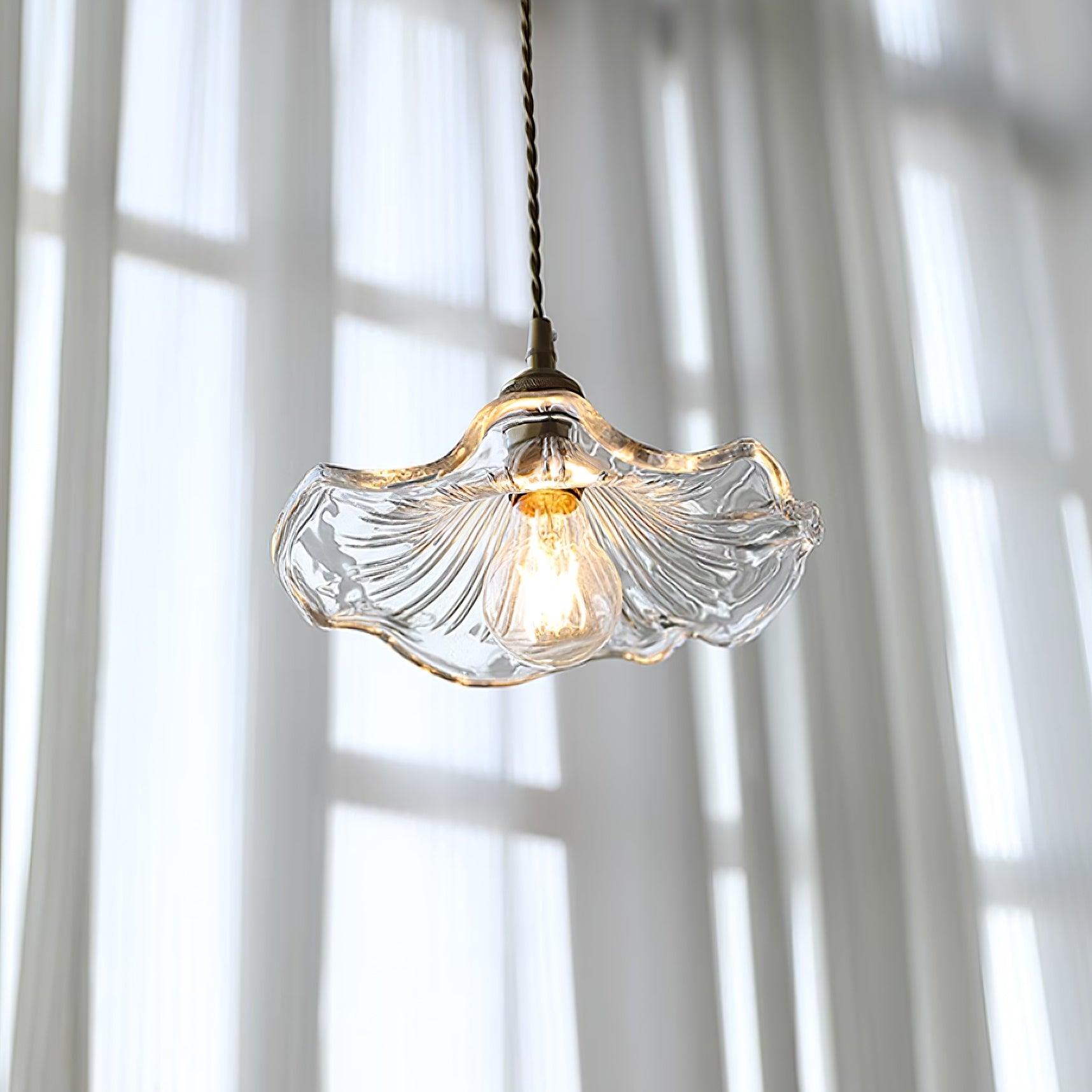 Flower Glass Pendant Lamp Retro Transparent Ceiling Light | Glass & Copper | E26 E27 LED Compatible | Warm Ambient Indoor Lighting