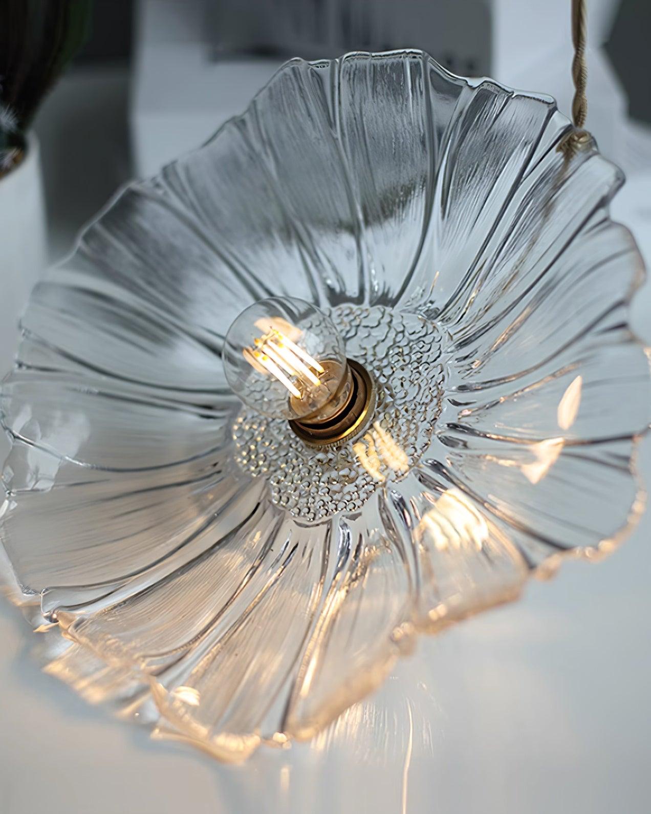 Flower Glass Pendant Lamp Retro Transparent Ceiling Light | Glass & Copper | E26 E27 LED Compatible | Warm Ambient Indoor Lighting