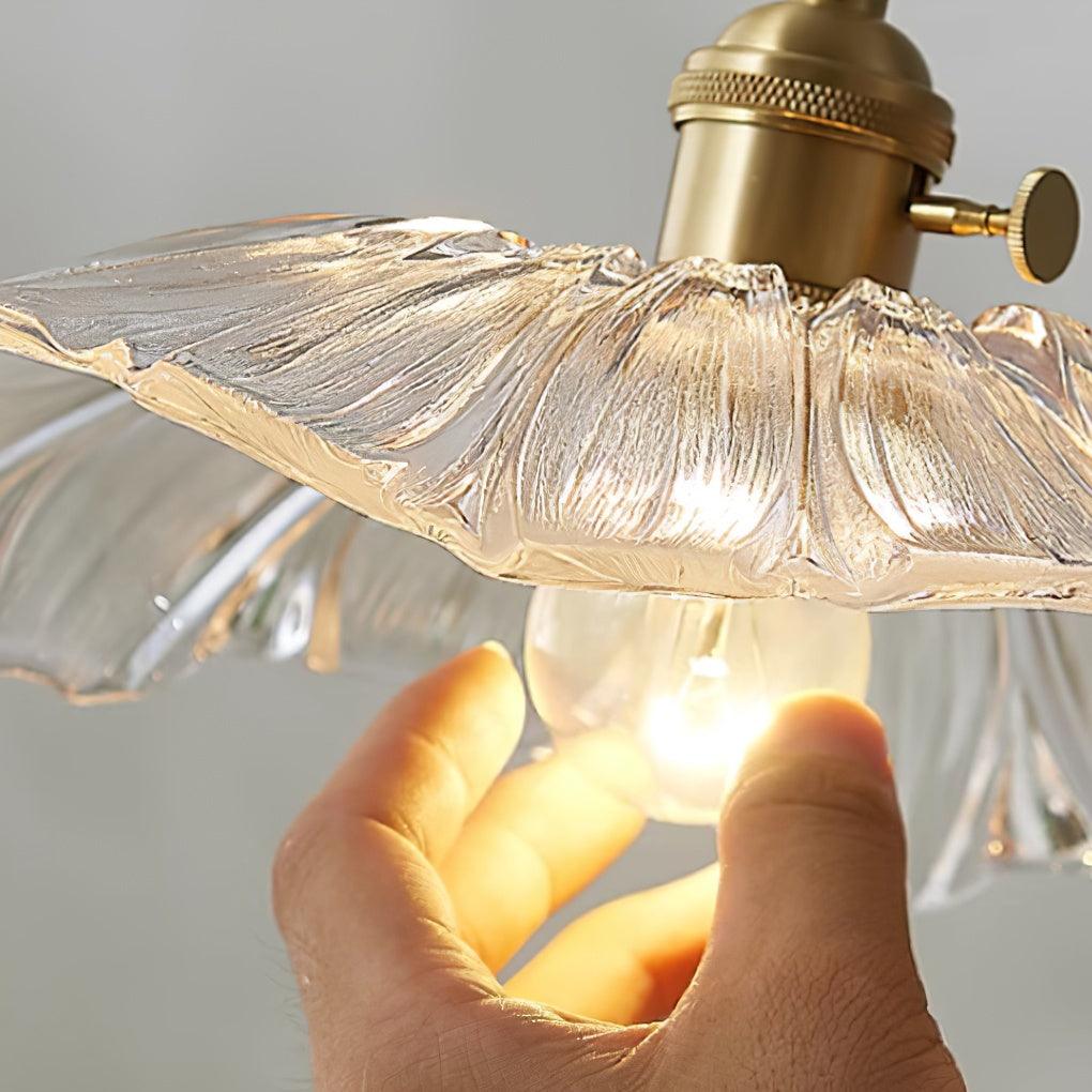 Flower Glass Pendant Lamp Retro Transparent Ceiling Light | Glass & Copper | E26 E27 LED Compatible | Warm Ambient Indoor Lighting