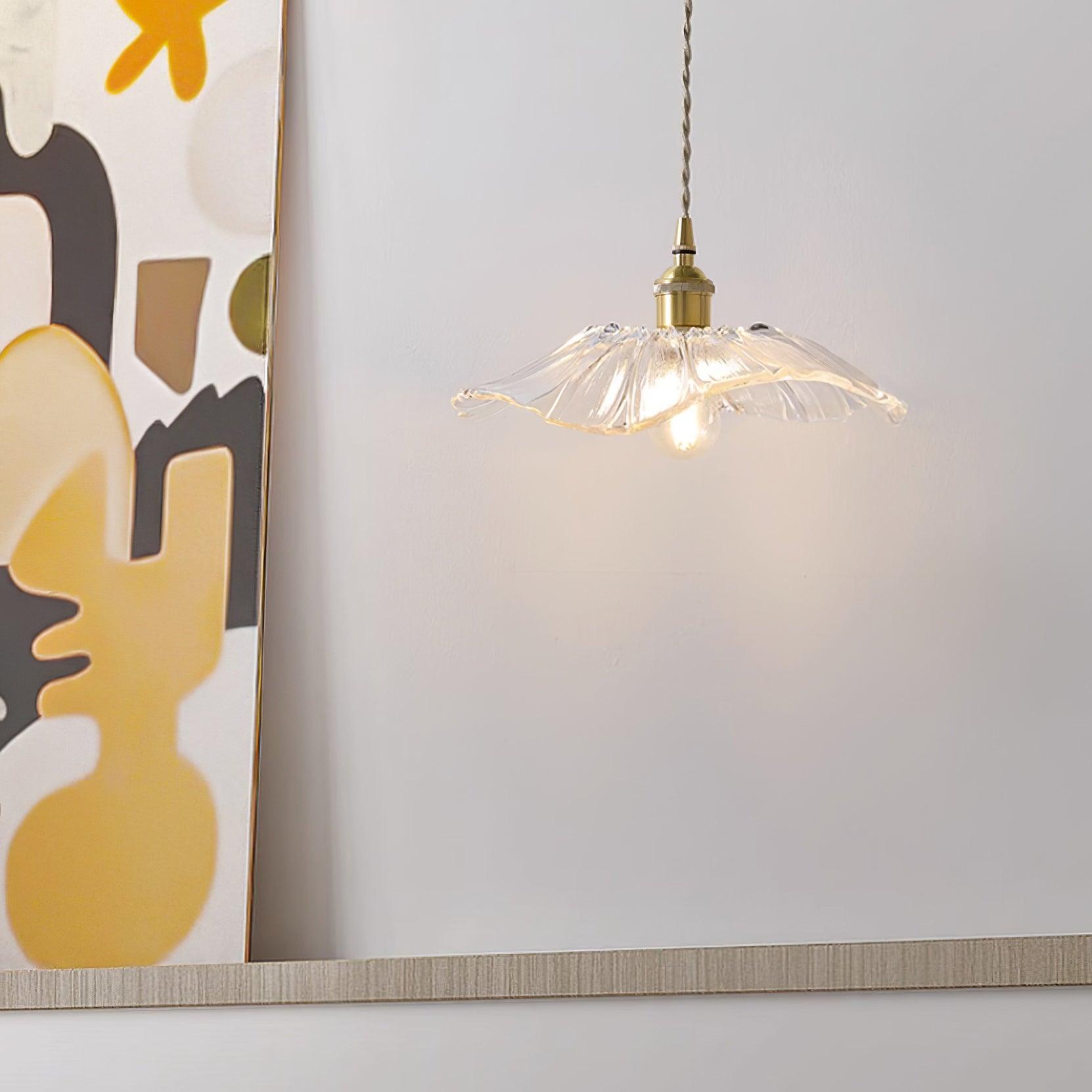 Flower Glass Pendant Lamp Retro Transparent Ceiling Light | Glass & Copper | E26 E27 LED Compatible | Warm Ambient Indoor Lighting