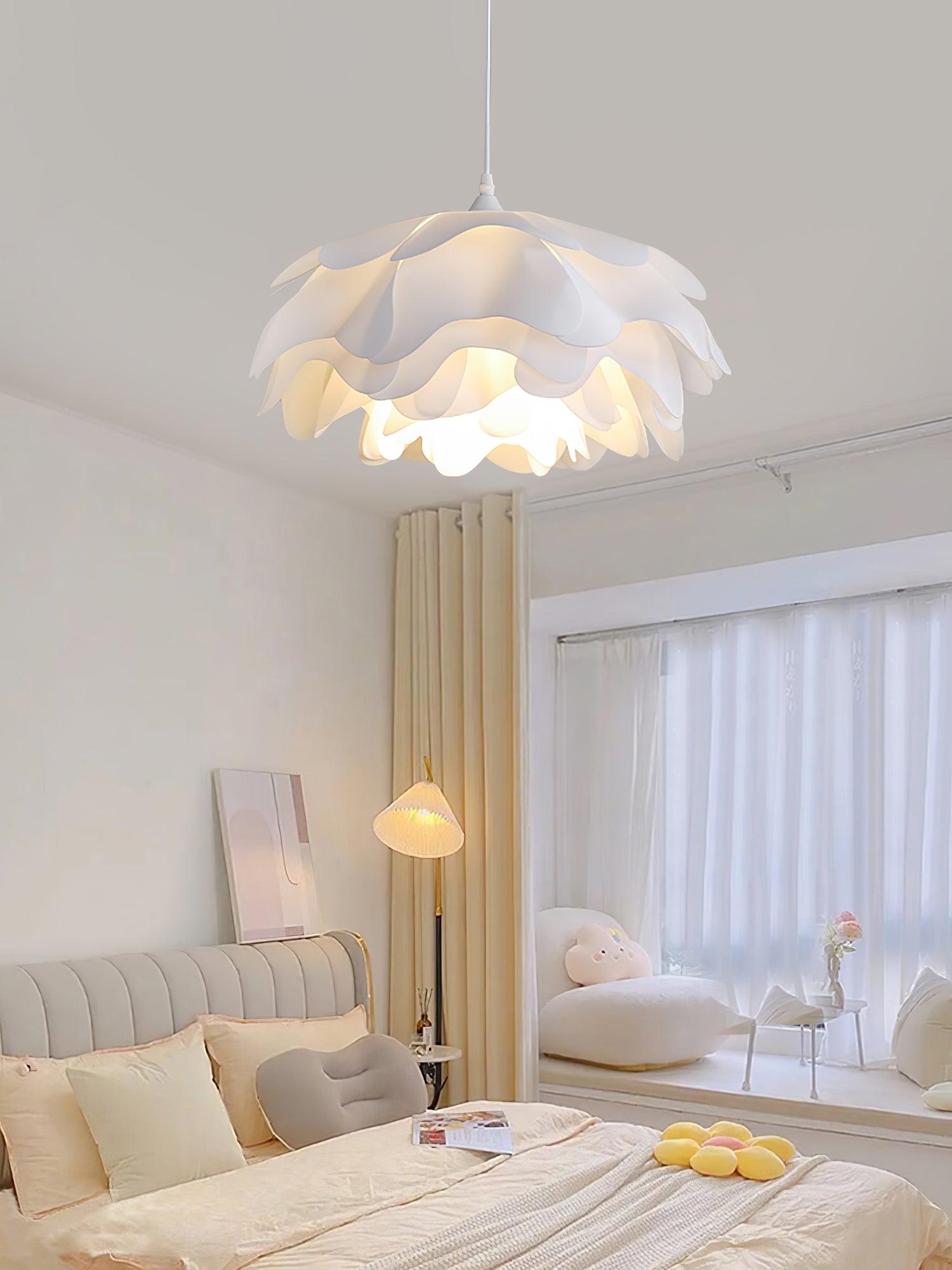 White Flower Pendant Lamp | Petal Design Hanging Light | E26/E27 LED/Edison Fixture | Decorative Ambient Ceiling Lighting
