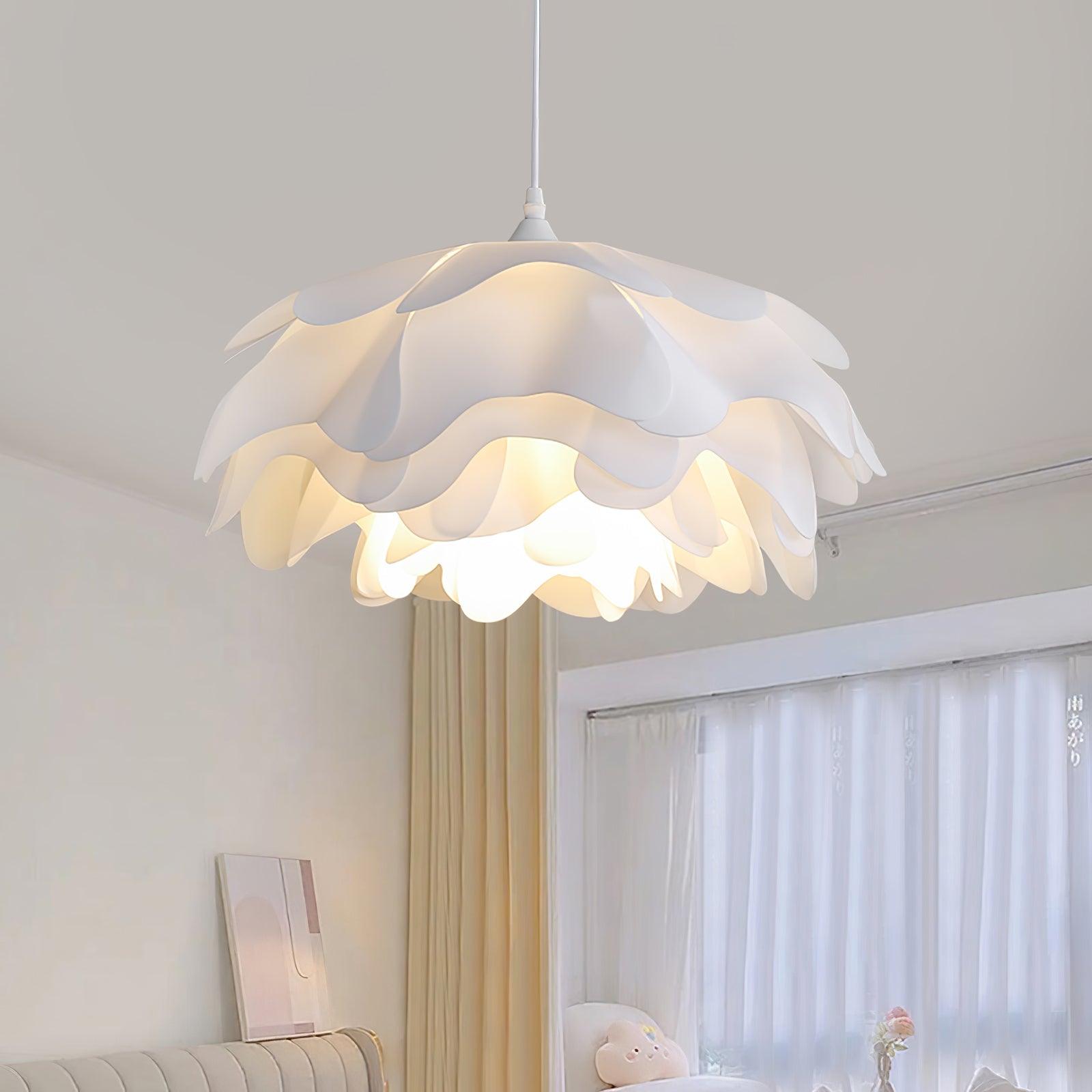 White Flower Pendant Lamp | Petal Design Hanging Light | E26/E27 LED/Edison Fixture | Decorative Ambient Ceiling Lighting
