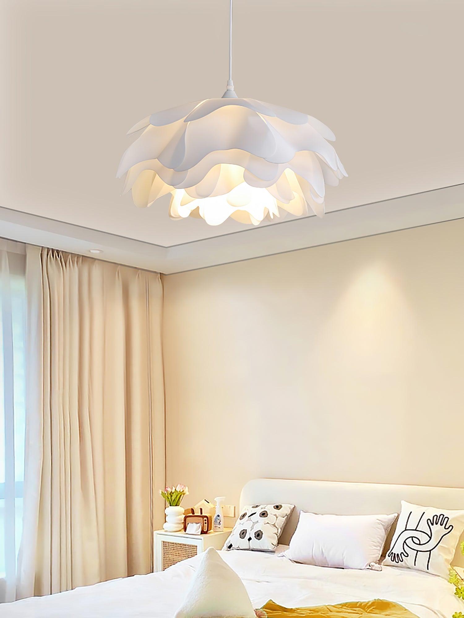 White Flower Pendant Lamp | Petal Design Hanging Light | E26/E27 LED/Edison Fixture | Decorative Ambient Ceiling Lighting