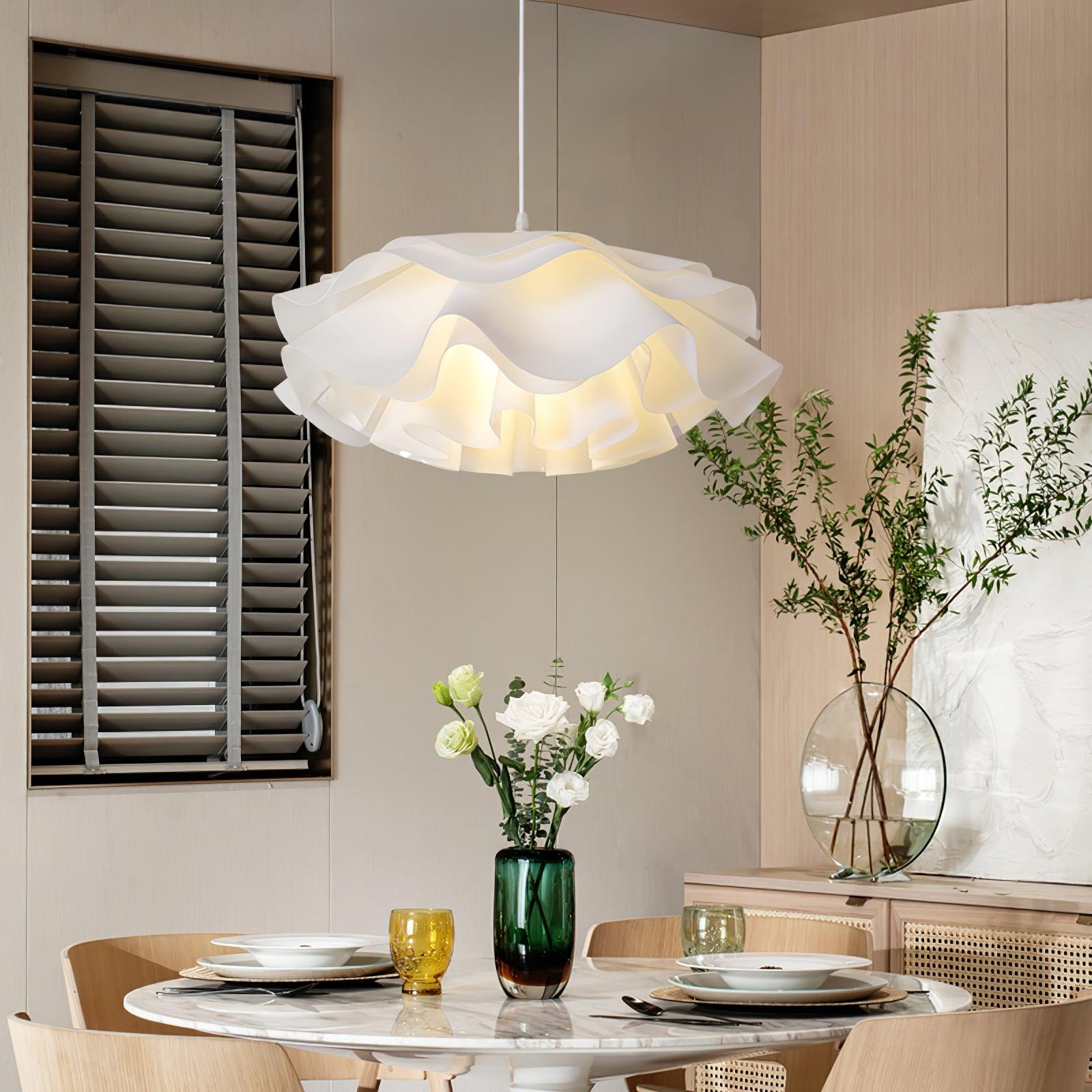White Flower Pendant Lamp | Petal Design Hanging Light | E26/E27 LED/Edison Fixture | Decorative Ambient Ceiling Lighting