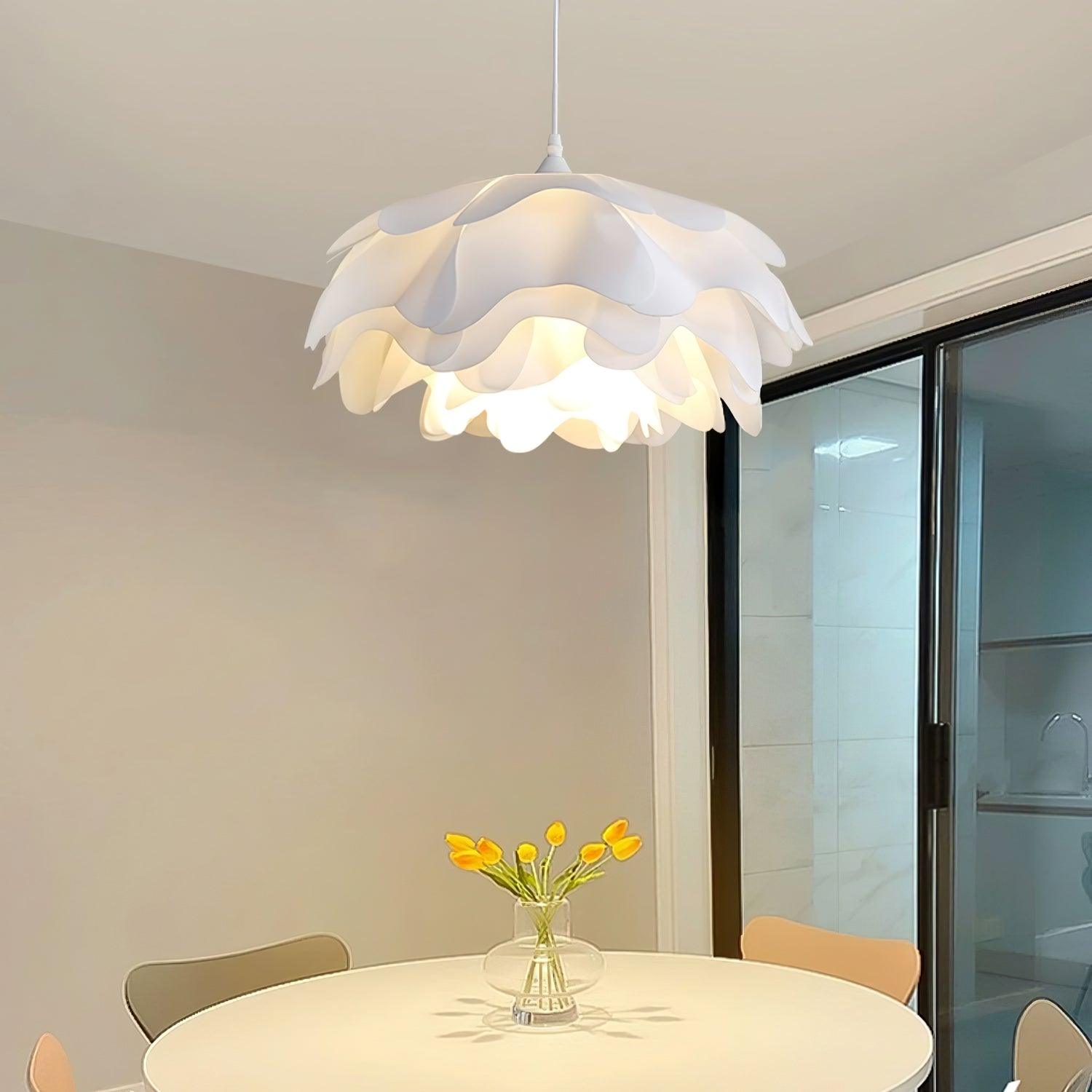 White Flower Pendant Lamp | Petal Design Hanging Light | E26/E27 LED/Edison Fixture | Decorative Ambient Ceiling Lighting