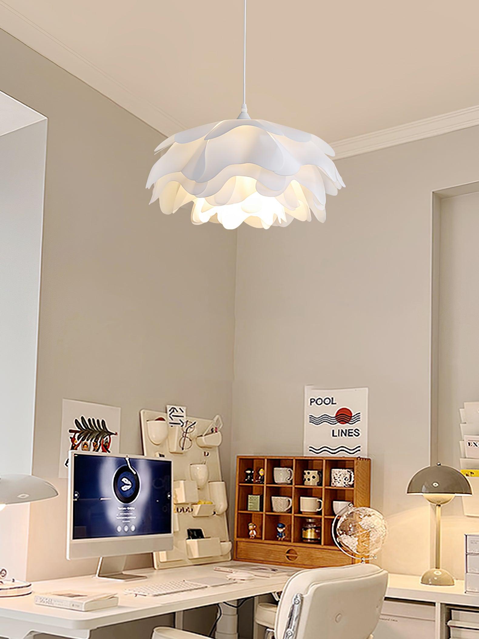 White Flower Pendant Lamp | Petal Design Hanging Light | E26/E27 LED/Edison Fixture | Decorative Ambient Ceiling Lighting