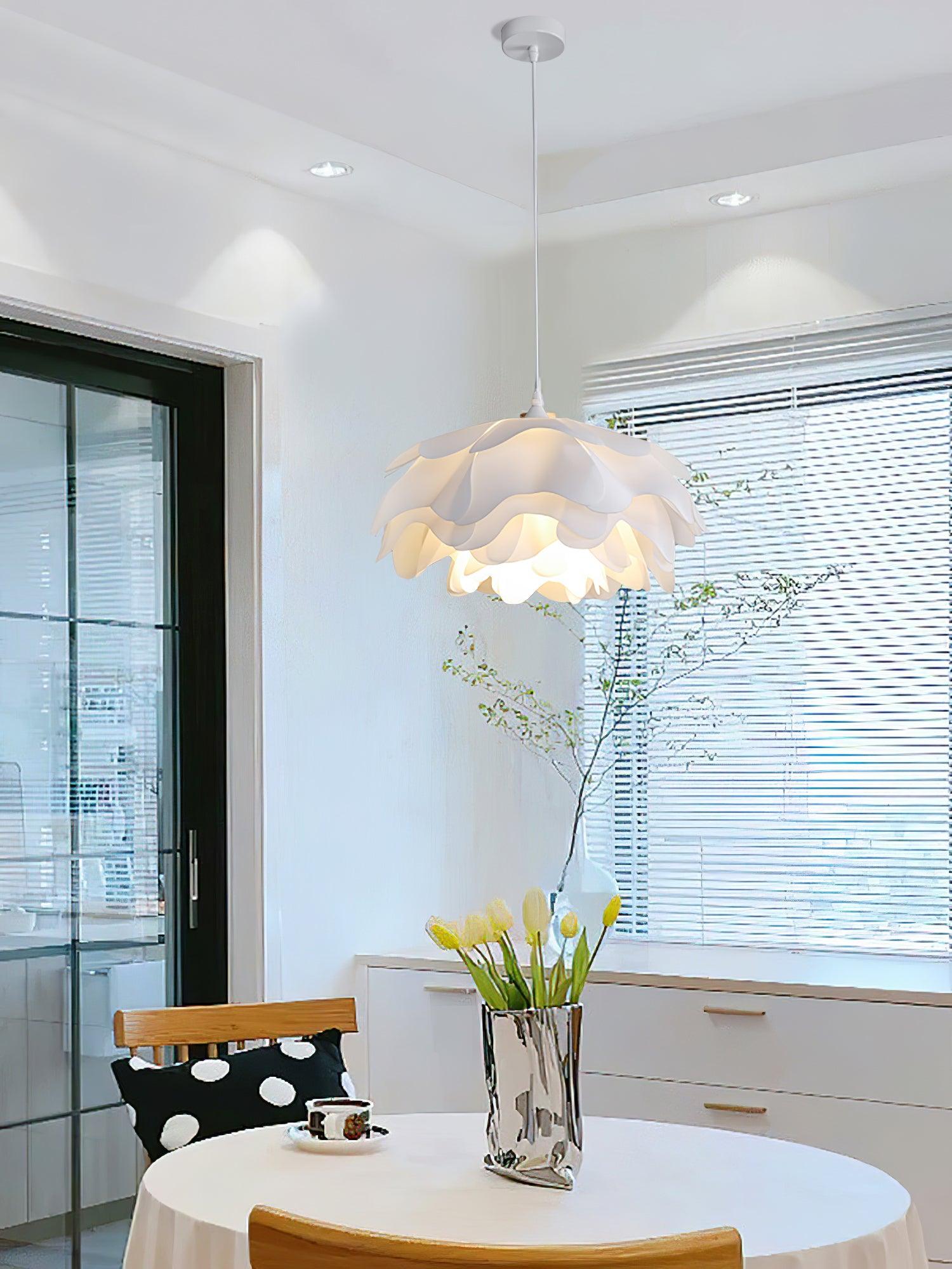 White Flower Pendant Lamp | Petal Design Hanging Light | E26/E27 LED/Edison Fixture | Decorative Ambient Ceiling Lighting