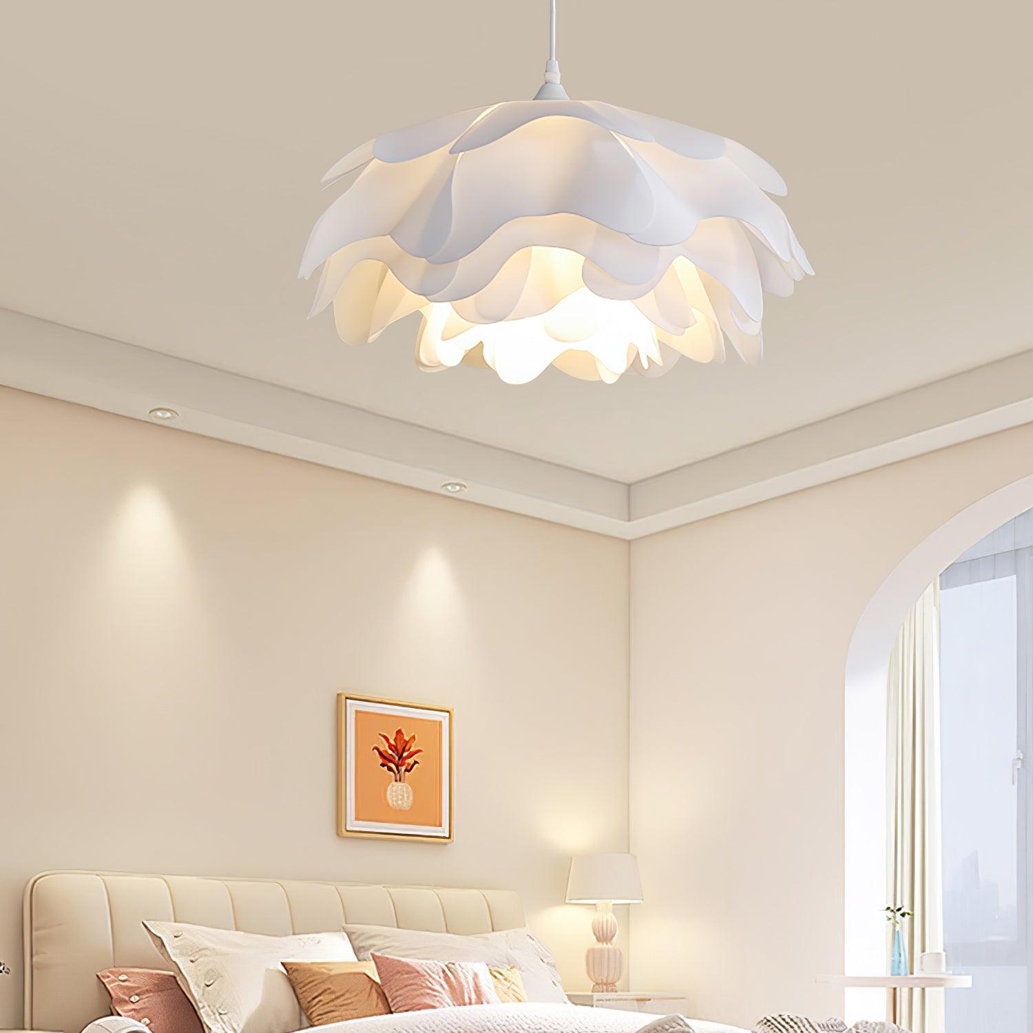 White Flower Pendant Lamp | Petal Design Hanging Light | E26/E27 LED/Edison Fixture | Decorative Ambient Ceiling Lighting