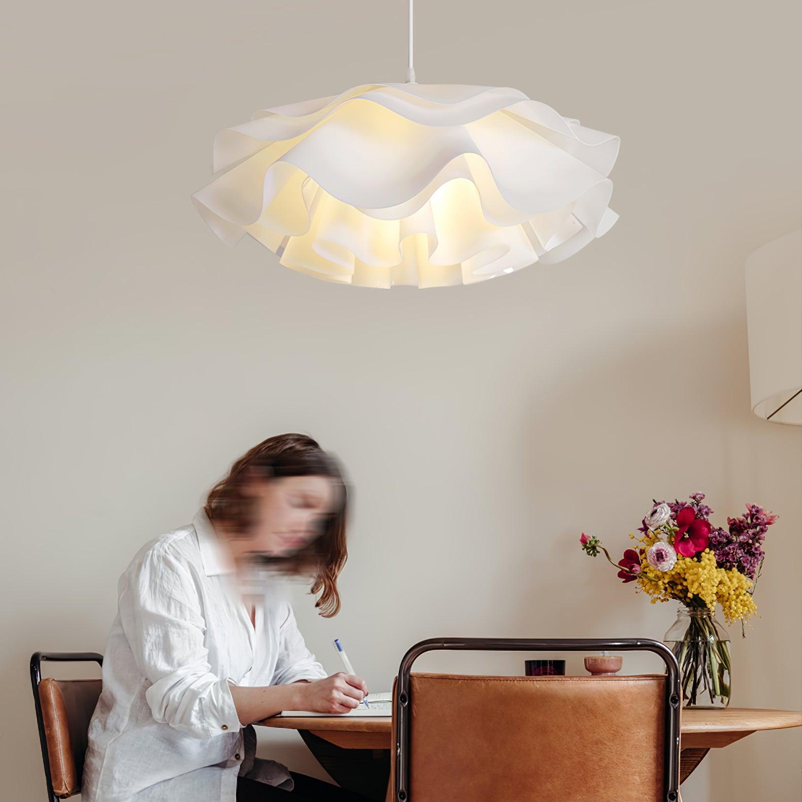 White Flower Pendant Lamp | Petal Design Hanging Light | E26/E27 LED/Edison Fixture | Decorative Ambient Ceiling Lighting