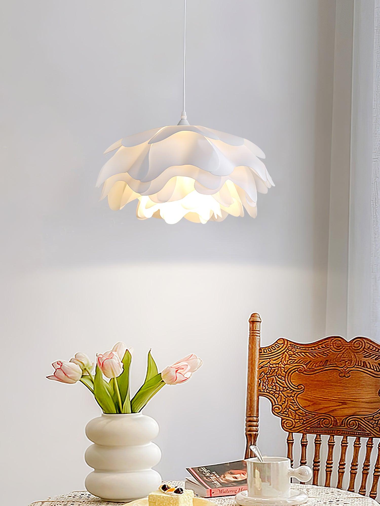 White Flower Pendant Lamp | Petal Design Hanging Light | E26/E27 LED/Edison Fixture | Decorative Ambient Ceiling Lighting