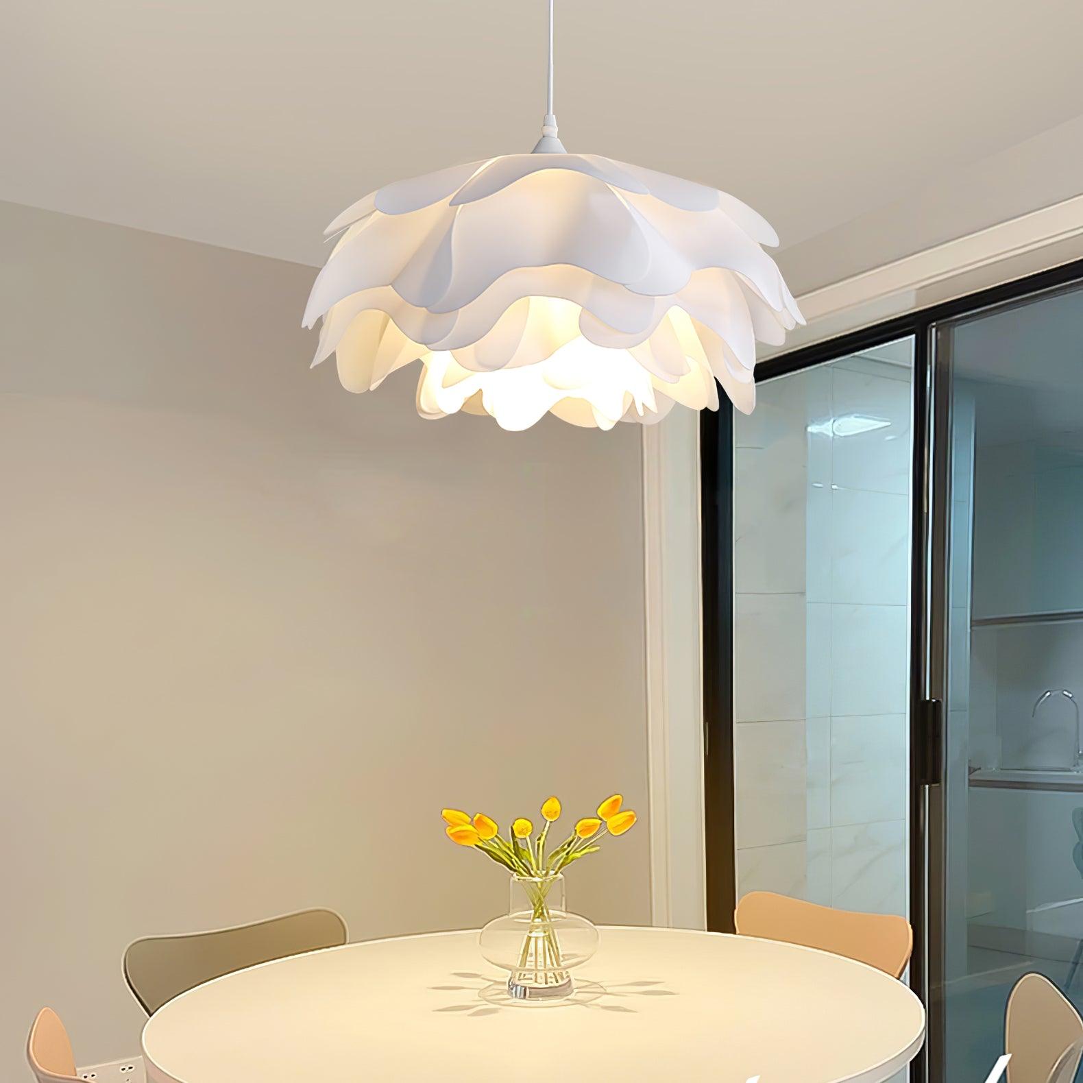 White Flower Pendant Lamp | Petal Design Hanging Light | E26/E27 LED/Edison Fixture | Decorative Ambient Ceiling Lighting