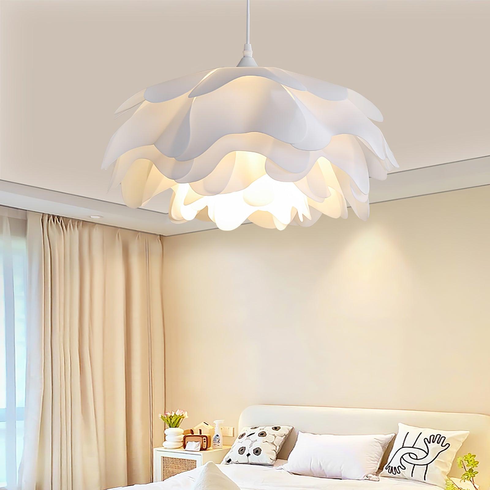 White Flower Pendant Lamp | Petal Design Hanging Light | E26/E27 LED/Edison Fixture | Decorative Ambient Ceiling Lighting