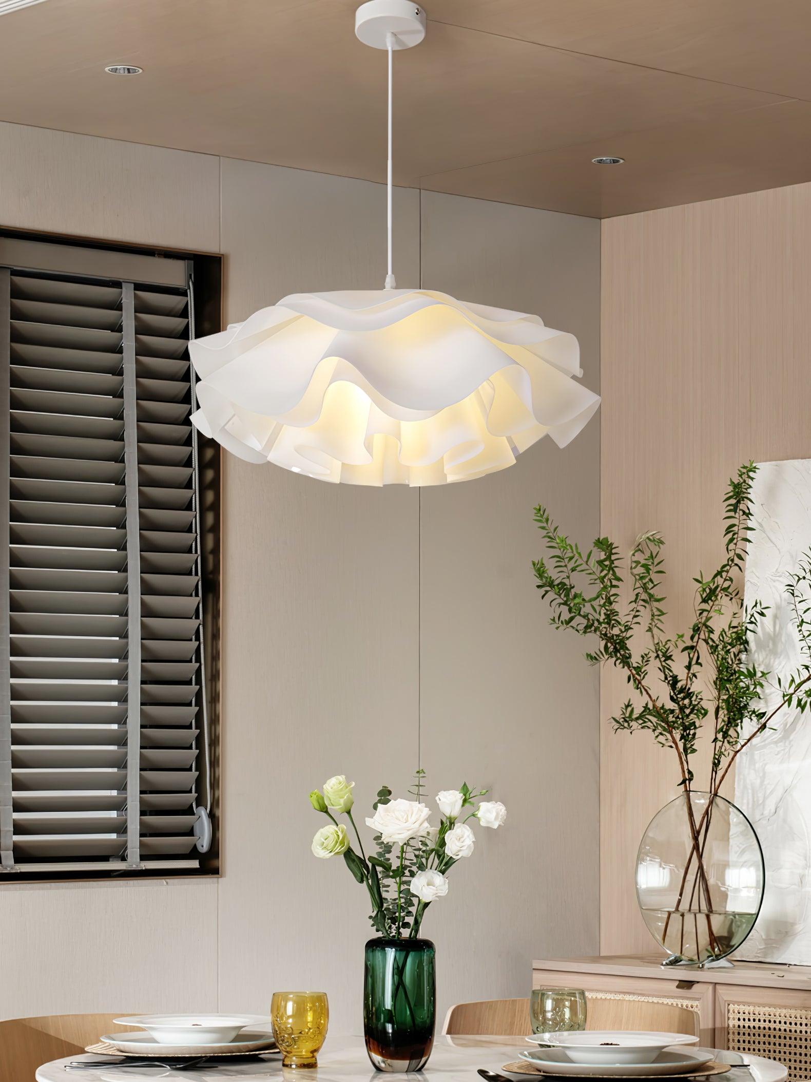 White Flower Pendant Lamp | Petal Design Hanging Light | E26/E27 LED/Edison Fixture | Decorative Ambient Ceiling Lighting