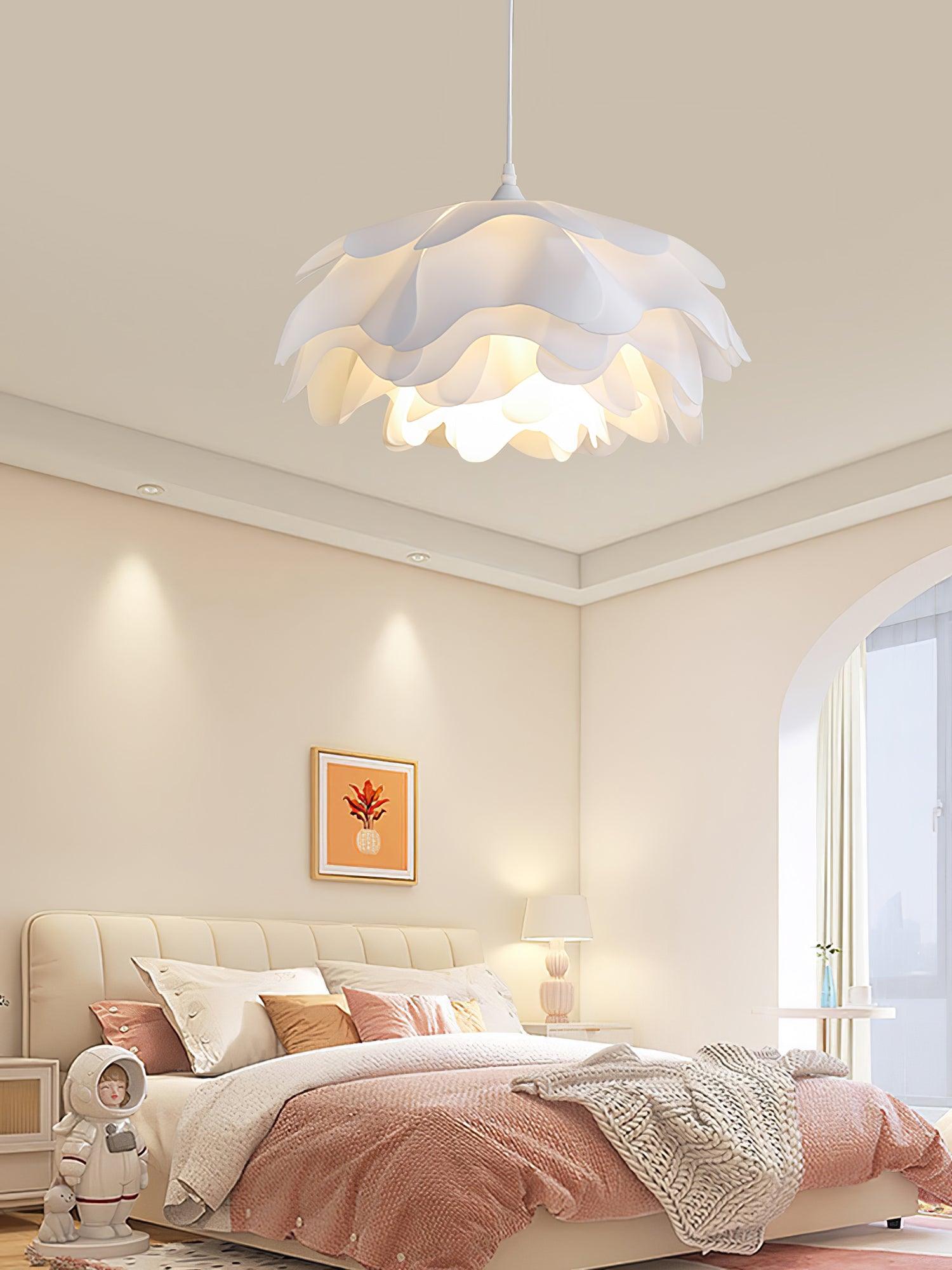 White Flower Pendant Lamp | Petal Design Hanging Light | E26/E27 LED/Edison Fixture | Decorative Ambient Ceiling Lighting