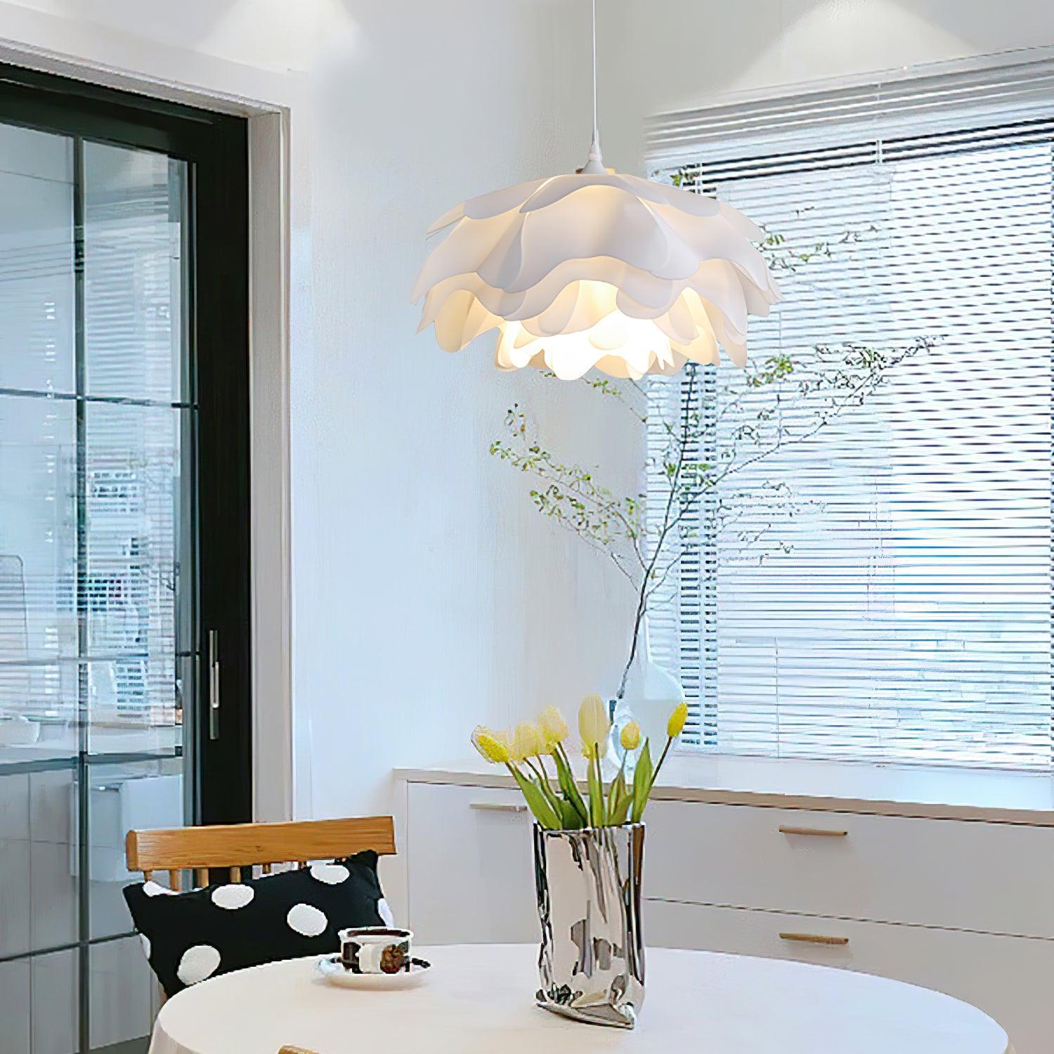 White Flower Pendant Lamp | Petal Design Hanging Light | E26/E27 LED/Edison Fixture | Decorative Ambient Ceiling Lighting