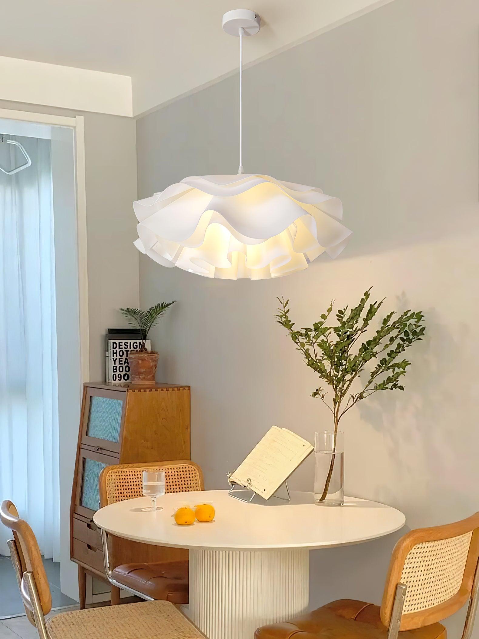 White Flower Pendant Lamp | Petal Design Hanging Light | E26/E27 LED/Edison Fixture | Decorative Ambient Ceiling Lighting