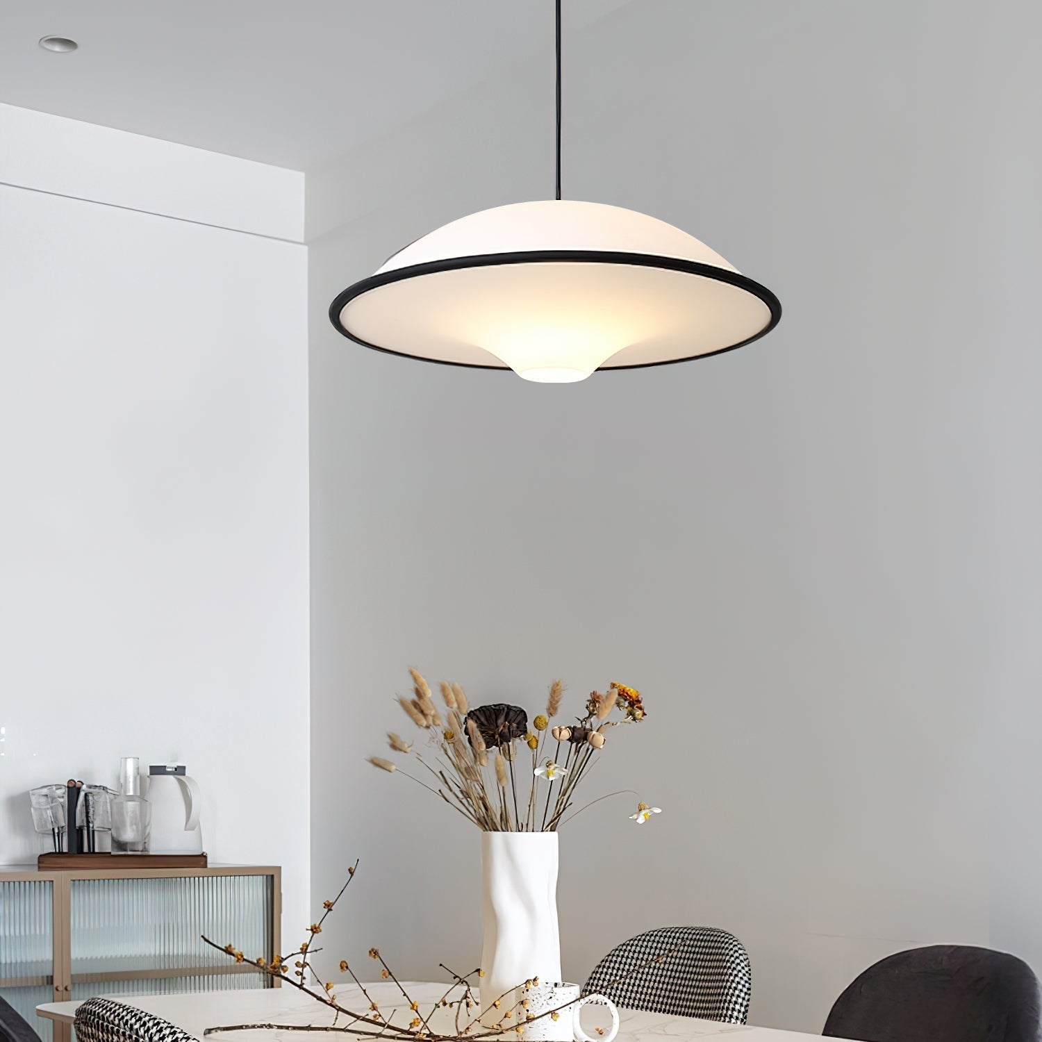 Modern UFO Pendant Lamp Minimalist Ceiling Light | Acrylic & Metal | E26 E27 LED Compatible | Adjustable Hanging Light