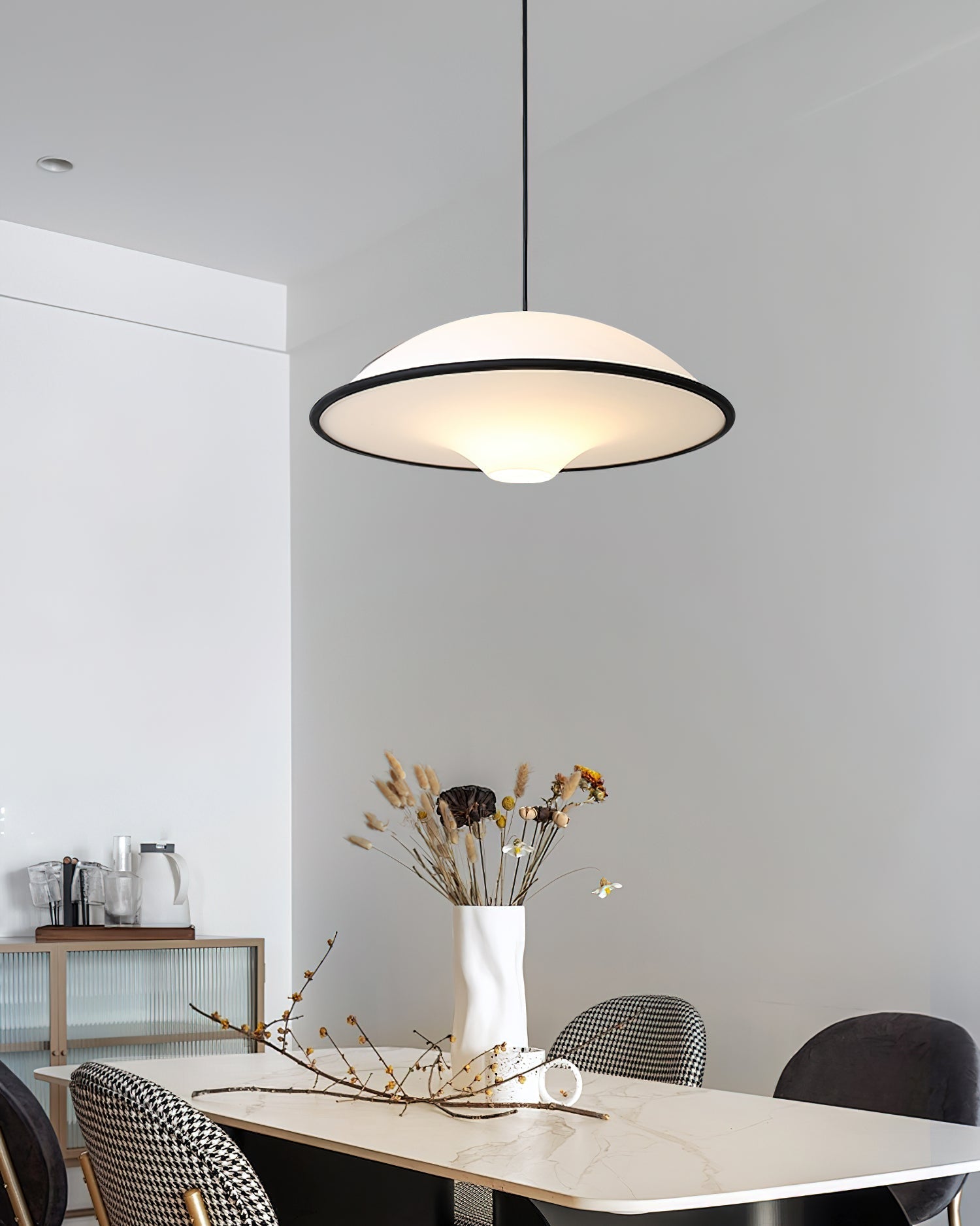 Modern UFO Pendant Lamp Minimalist Ceiling Light | Acrylic & Metal | E26 E27 LED Compatible | Adjustable Hanging Light