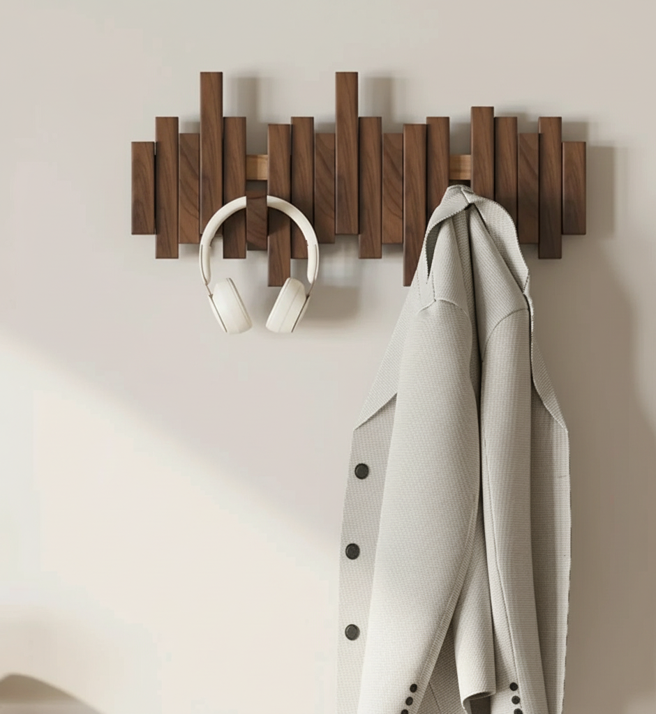 Piano Coat Rack – Wall Hooks Made of Walnut or Beech Wood