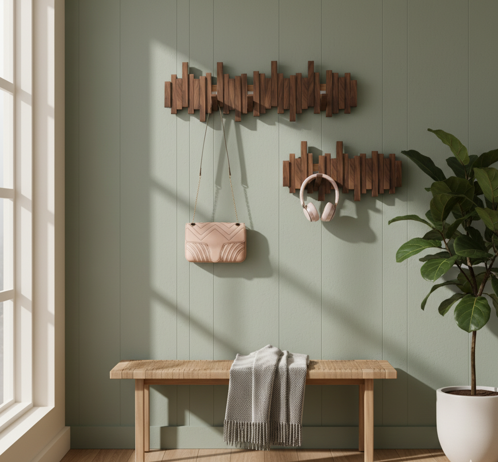Piano Coat Rack – Wall Hooks Made of Walnut or Beech Wood
