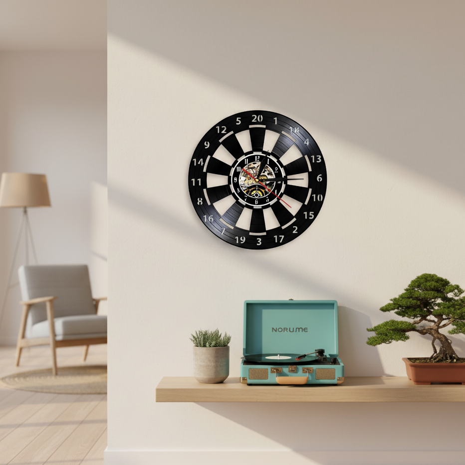 Vintage Vinyl Dart Wall Clock 30 cm for Bar Game Room Decor