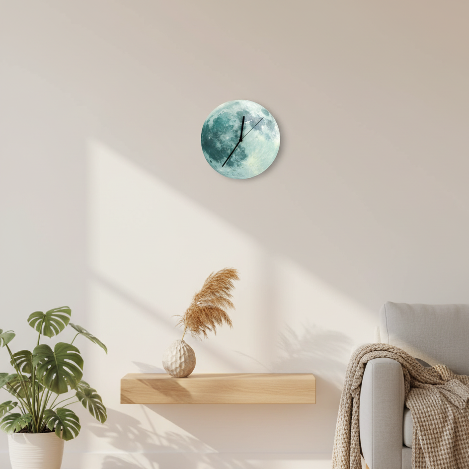Moon Wall Clock Glow-in-the-Dark | Lunaris Glow Realistic Lunar Design | 30cm Illuminated Wall Decor | Bedroom Living Room Night Light