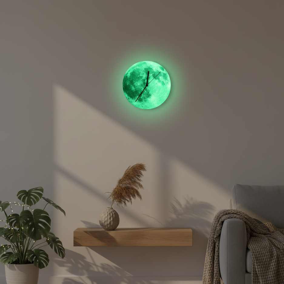 Moon Wall Clock Glow-in-the-Dark | Lunaris Glow Realistic Lunar Design | 30cm Illuminated Wall Decor | Bedroom Living Room Night Light