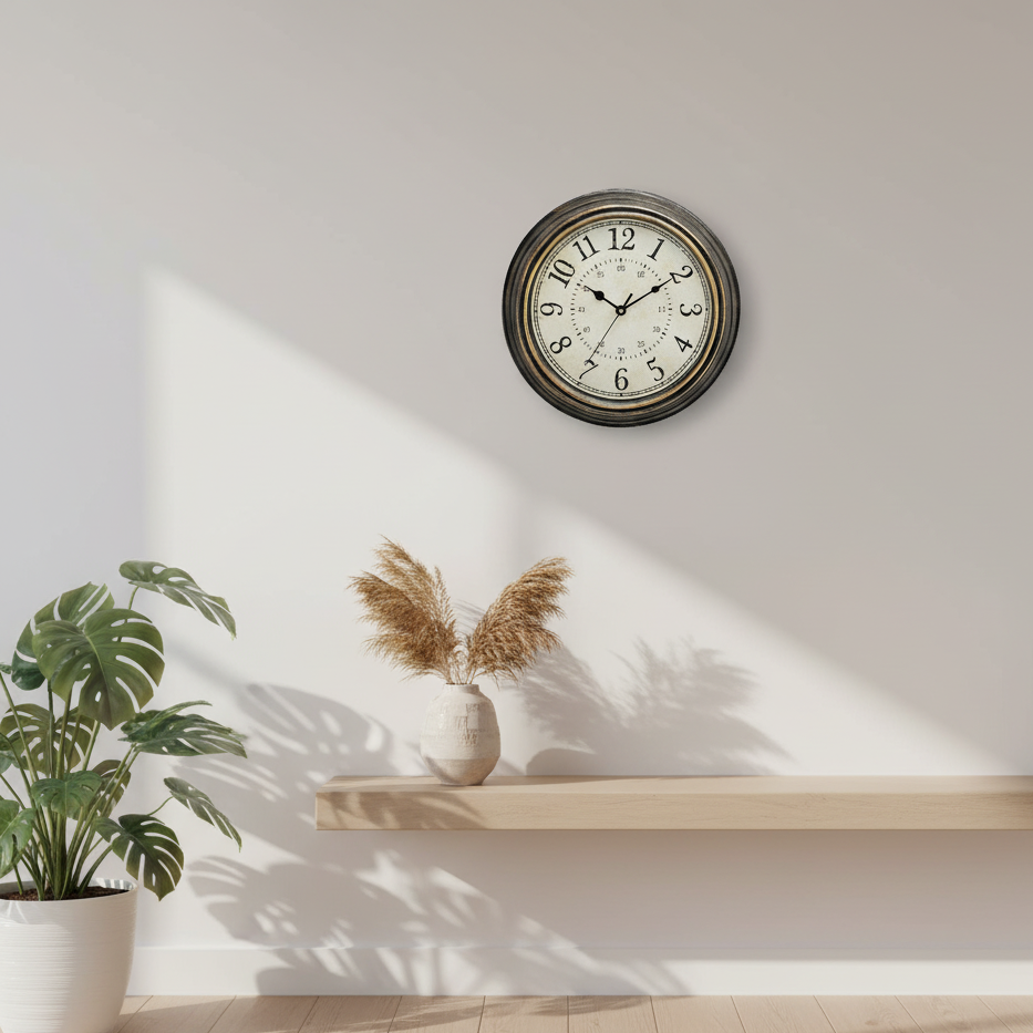 Vintage Wooden Wall Clock Antique Style | Timeless Vintage Rustic Wall Clock 30cm | Silent Quartz Retro Design | Living Room Dining Hallway Decor