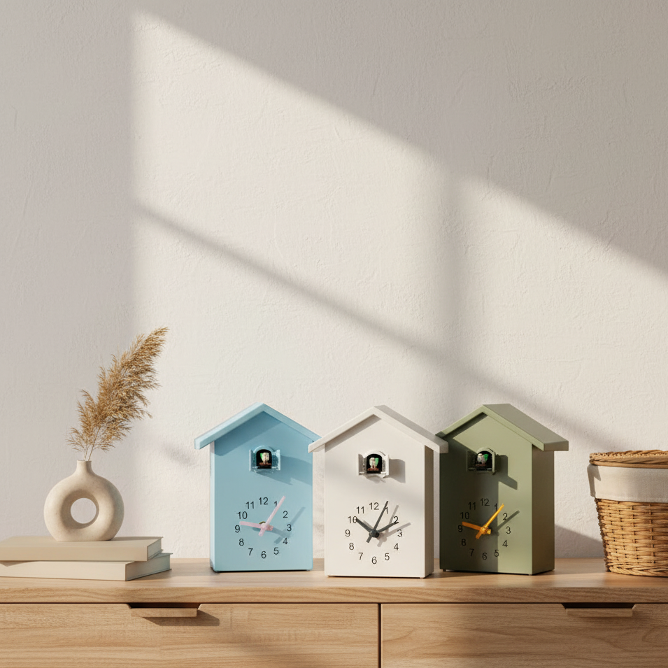 Modern Cuckoo Clock Quartz | CuckooNova Wooden Wall Clock with Sound | Minimalist Design Silent Movement | Living Room Kitchen Decor