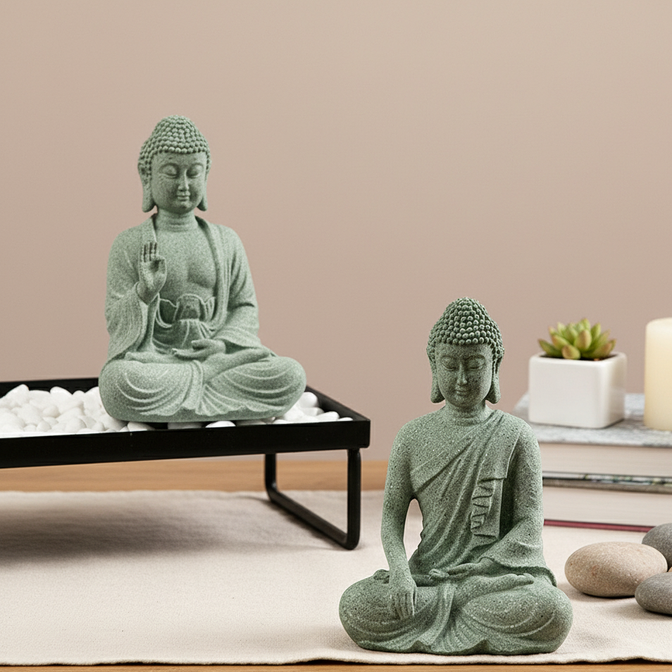 Brunno Figure | Zen Buddha made of green sandstone for table & aquarium