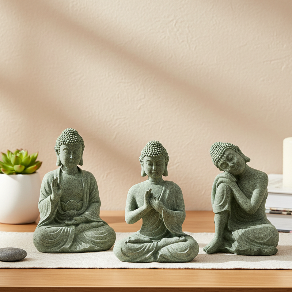 Brunno Figure | Zen Buddha made of green sandstone for table & aquarium