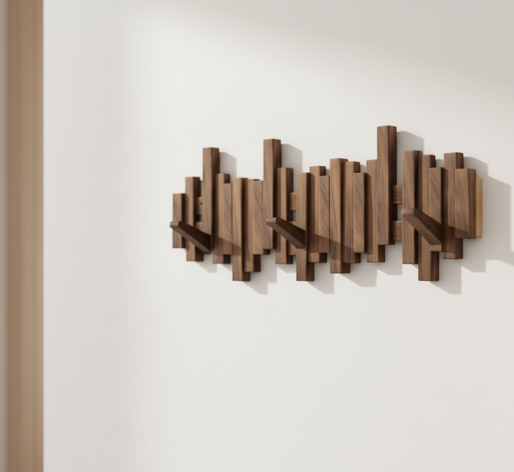 Piano Coat Rack – Wall Hooks Made of Walnut or Beech Wood