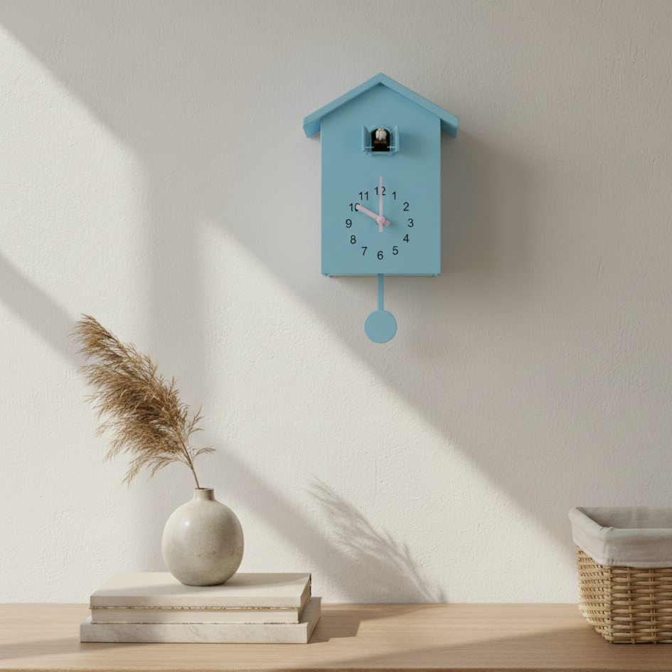 Modern Cuckoo Clock Quartz | CuckooNova Wooden Wall Clock with Sound | Minimalist Design Silent Movement | Living Room Kitchen Decor