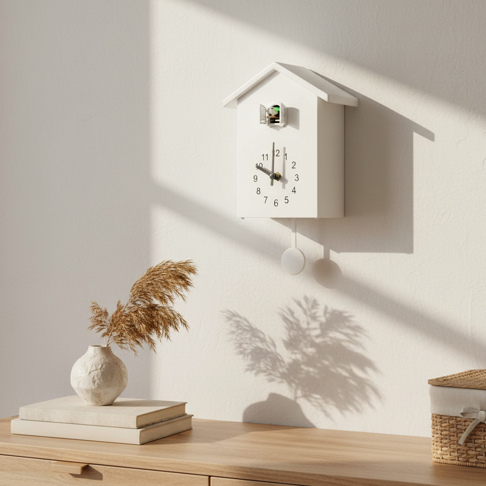 Modern Cuckoo Clock Quartz | CuckooNova Wooden Wall Clock with Sound | Minimalist Design Silent Movement | Living Room Kitchen Decor