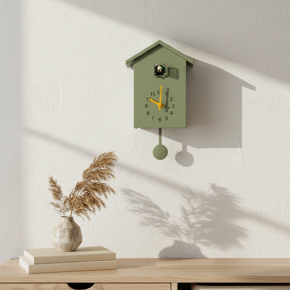 Modern Cuckoo Clock Quartz | CuckooNova Wooden Wall Clock with Sound | Minimalist Design Silent Movement | Living Room Kitchen Decor