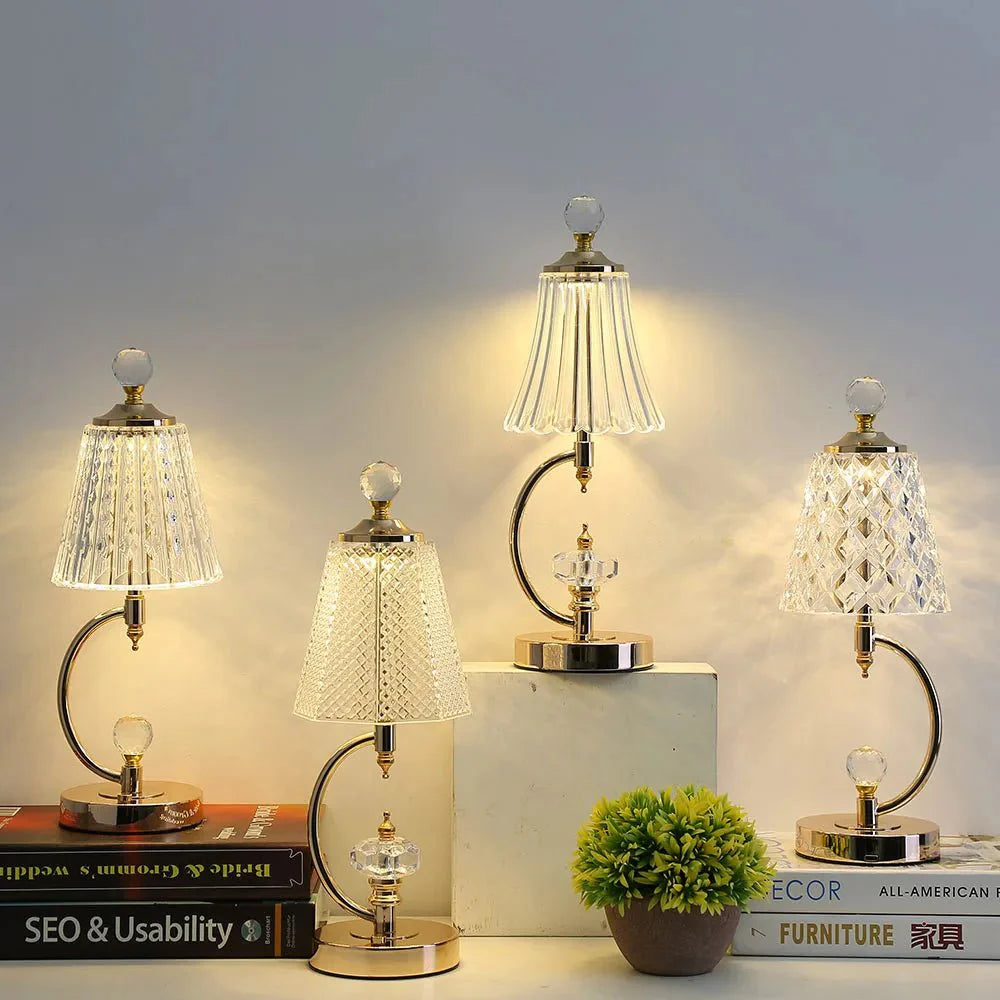 Vintage Gold Table Lamp Made of Crystal