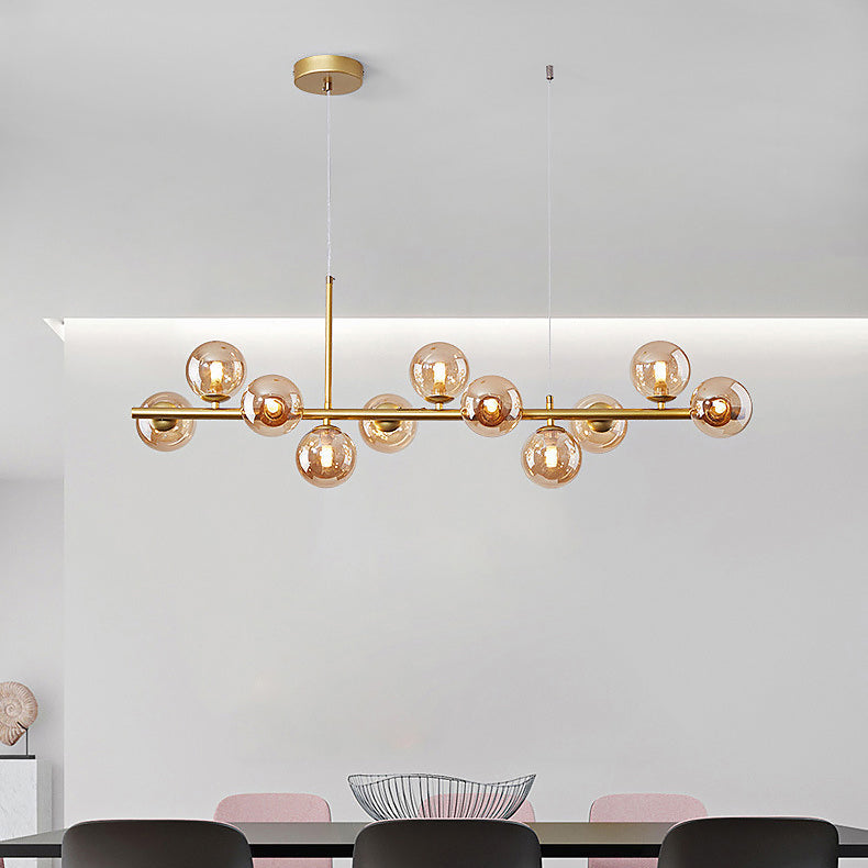 Luxury Dining Table Pendant Lamp 9-Light Linear Chandelier | Iron Glass | 83×24cm | Adjustable Height 1m | Modern Dining Room Lighting