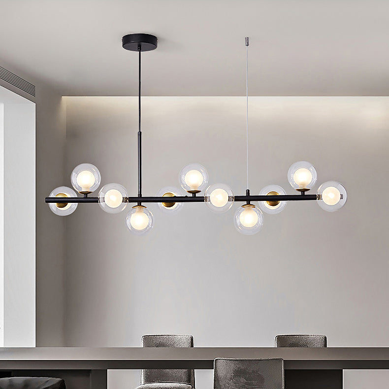 Luxury Dining Table Pendant Lamp 9-Light Linear Chandelier | Iron Glass | 83×24cm | Adjustable Height 1m | Modern Dining Room Lighting