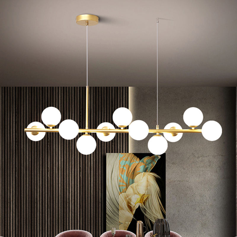 Luxury Dining Table Pendant Lamp 9-Light Linear Chandelier | Iron Glass | 83×24cm | Adjustable Height 1m | Modern Dining Room Lighting